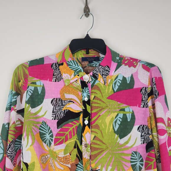Rachel Roy Size S Colorful Floral Tropical Print Tie Hem Long Sleeve Top Blouse - Picture 4 of 10
